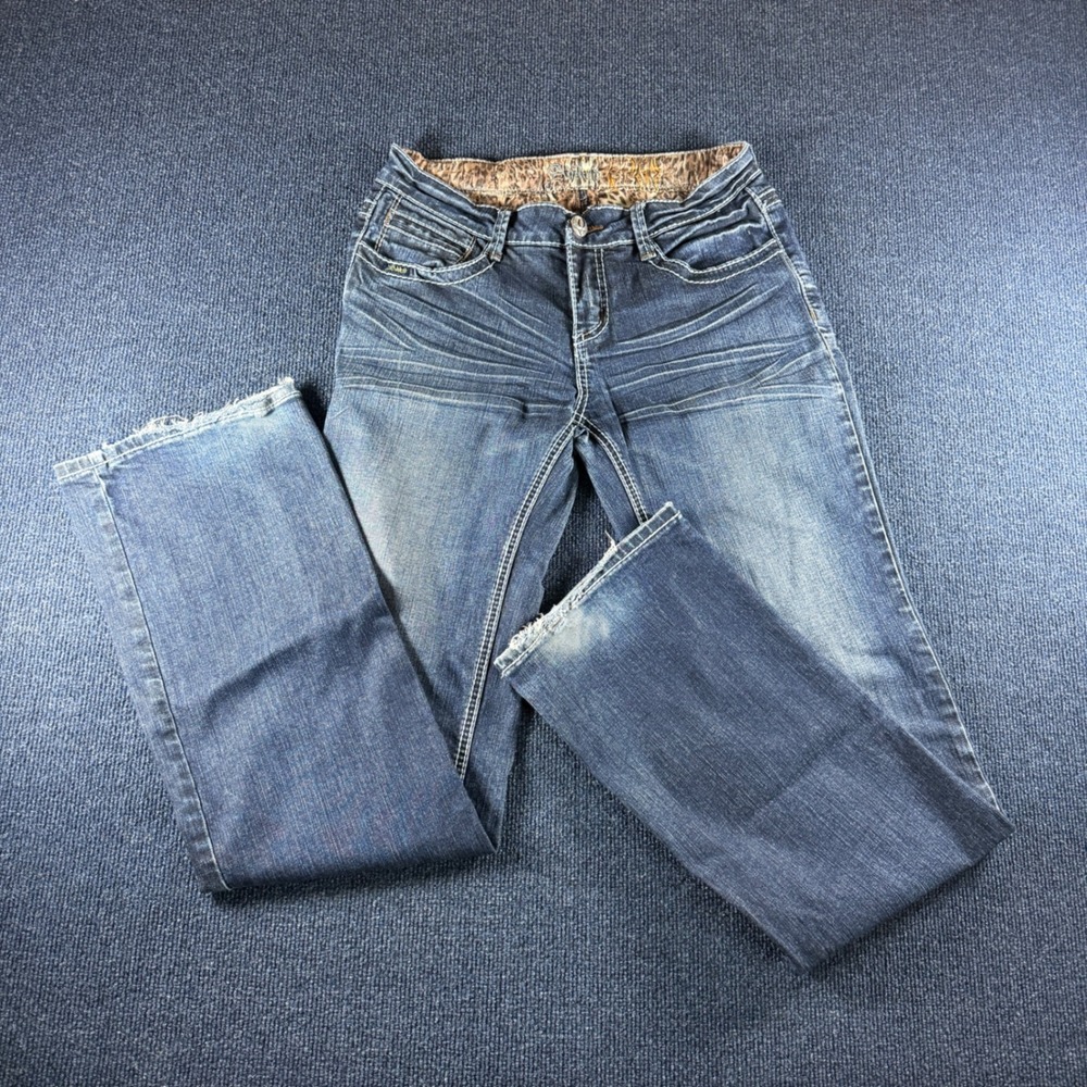 Adiktd Womens Bootcut Jeans Blue Studded Fleur De Lis Y2K 30x31.5